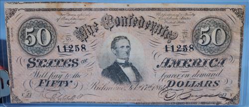 Richmond Confederate fifty dollar bill, dated 1861 (1 of 4)