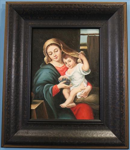 Oil on canvas of Madonna and Child: Oil on canvas of Madonna and Child, 25 1/2 x 21 5/8