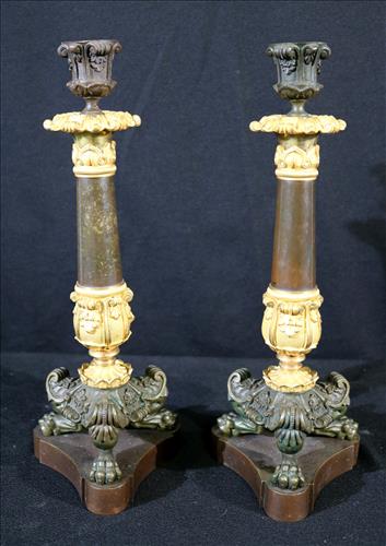 Pair of bronze candlesticks with gold accents, 12.5 in. T. (1 of 5)