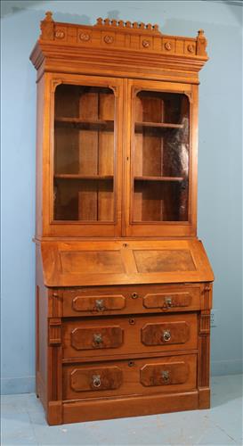 Walnut Victorian secretary with Eastlake crown (1 of 5)