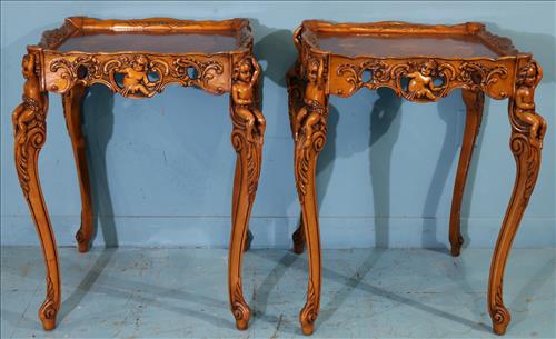 Pair of mahogany carved lamp tables with cupid (1 of 5)