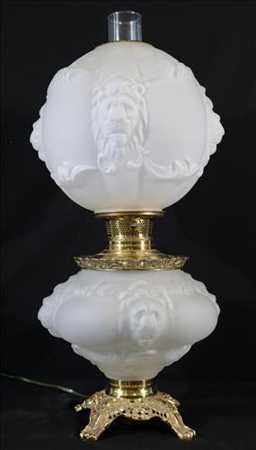 Gone with the wind lamp with puffed satin glass shade: Gone with the wind lamp with puffed satin glass shade, 24 in. T, 11 in. D.