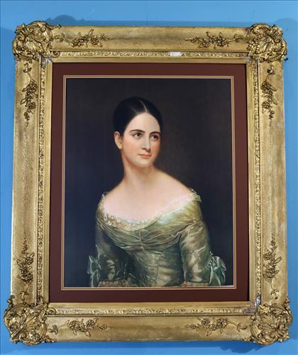 Print of Victorian girl in elaborate gold frame: Print of Victorian girl in elaborate gold frame, 29.5 x 34