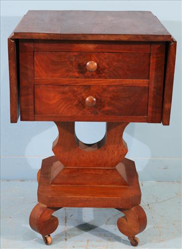 Mahogany empire drop leaf work table with drawers (1 of 3)
