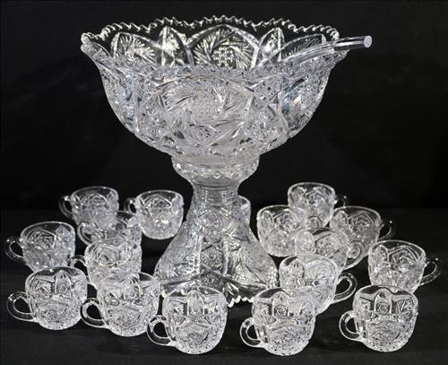 Pressed glass 2 piece punch bowl with 17 cups (1 of 3)