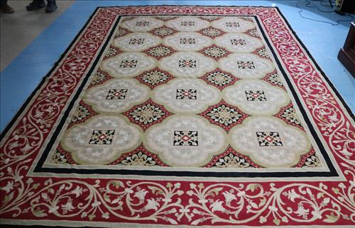 Needlepoint rug in gold, burgundy and black, 9 ft. x 12 ft. (1 of 4)