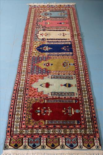 Persian hand knotted runner rug in pink and blue (1 of 4)