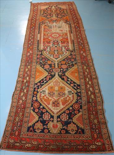 Antique Persian rug runner, shows wear (1 of 5)