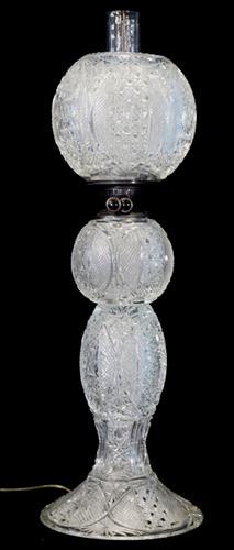 Cut glass banquet lamp, 29 in. T, 9 in. Dia.: Cut glass banquet lamp, 29 in. T, 9 in. Dia.