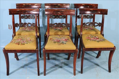 6 sabre leg chairs with signed needlepoint seats (1 of 5)