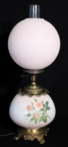 Gone with the wind style lamp with painted roses: Gone with the wind style lamp with painted peach roses, 26 in. T.