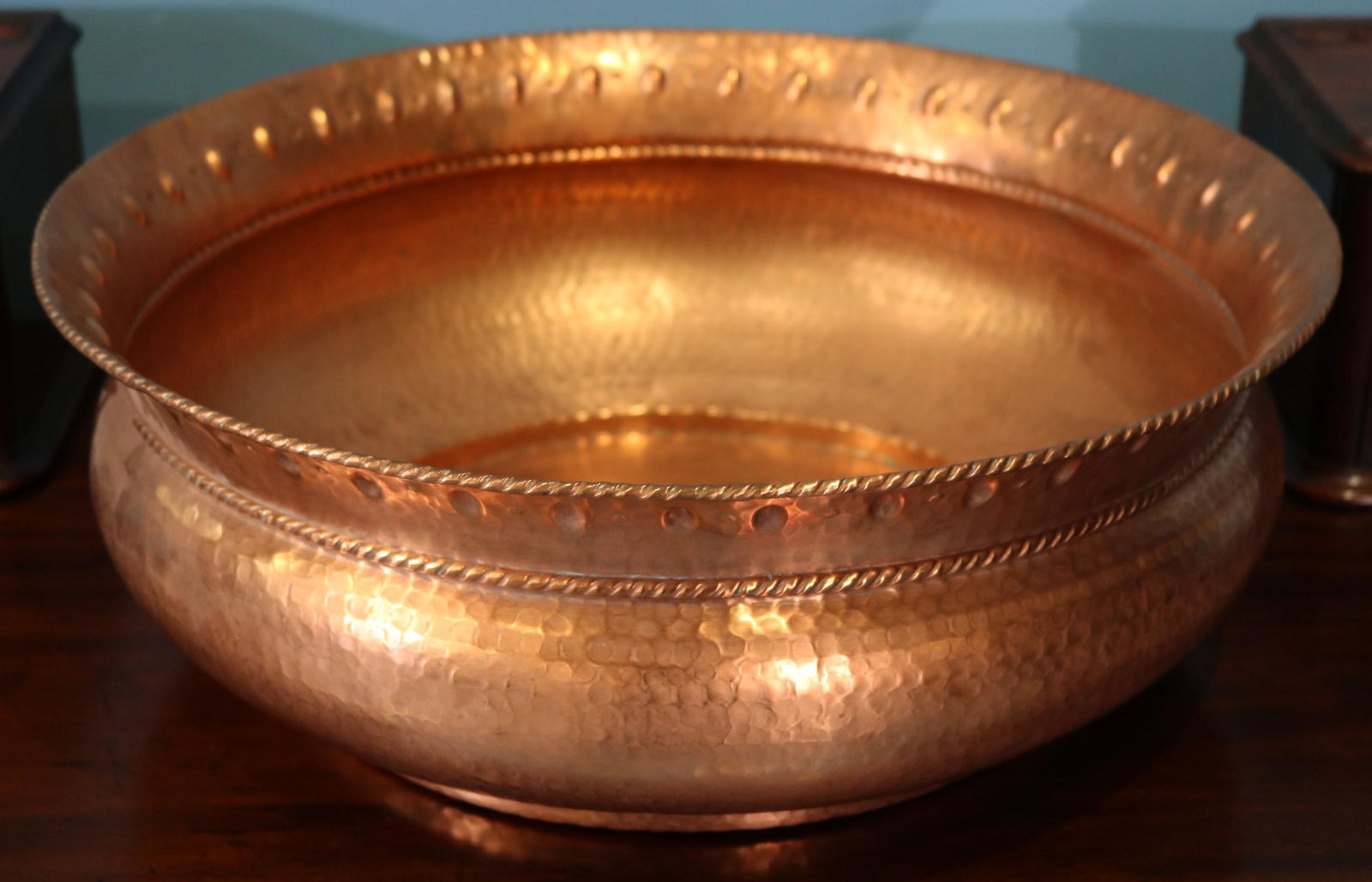 Large copper hand hammered foot tub, 20  in. Dia. (1 of 4)