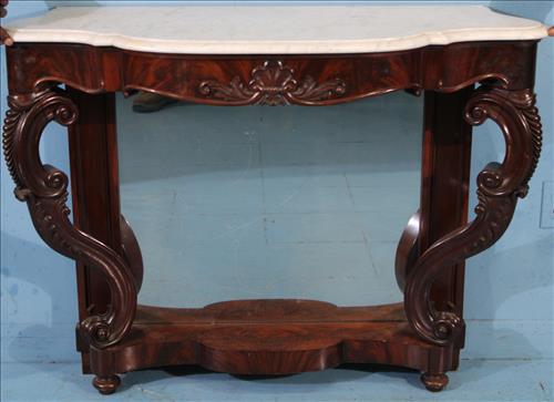 Flame mahogany rococo console table with marble (1 of 4)