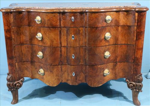 Burl walnut French 4 drawer chest with marble top (1 of 6)