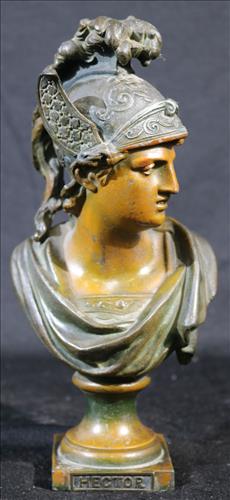 Bronze bust of Hector, chief warrior of Trojan army: Bronze bust of Hector, chief warrior of Trojan army, 10 in T, 4.5 in. W.