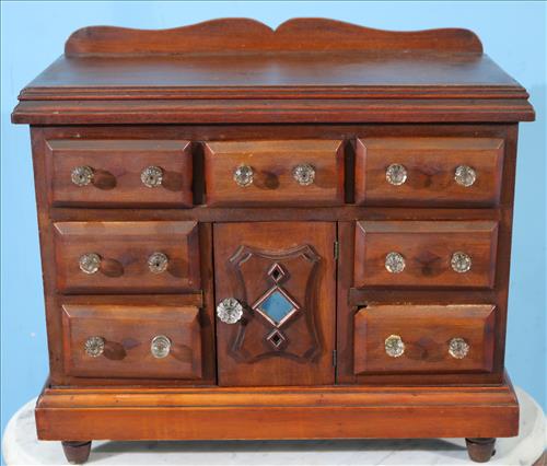 Mahogany jewelry box with 7 drawers, 1 door (1 of 5)
