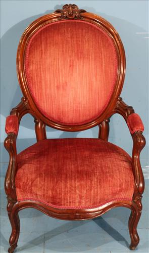 Walnut Victorian parlor arm chair with finger carving (1 of 5)