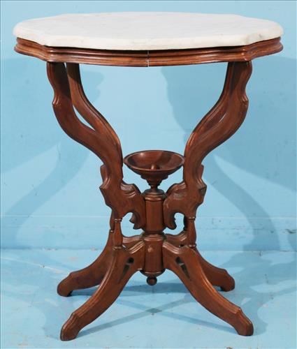 Small walnut Victorian lamp table with marble top (1 of 3)