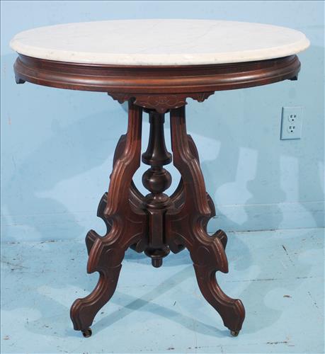 Walnut marble top oval parlor table (1 of 4)