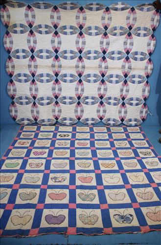 2 very old quilts, double wedding ring and butterfly (1 of 4)
