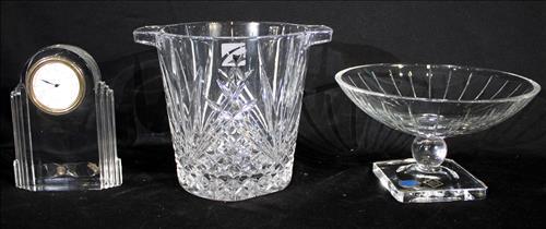 3 crystal pieces, Waterford clock, bowl and ice bucket (1 of 5)