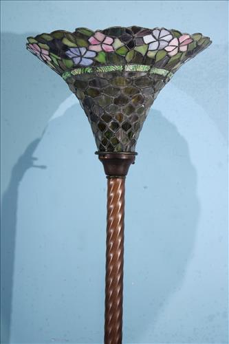 Brass pole lamp with leaded stain glass shade, 72 in. T. (1 of 3)