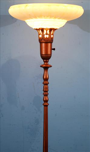 Brass floor lamp with original shade, 54 in. T. (1 of 4)