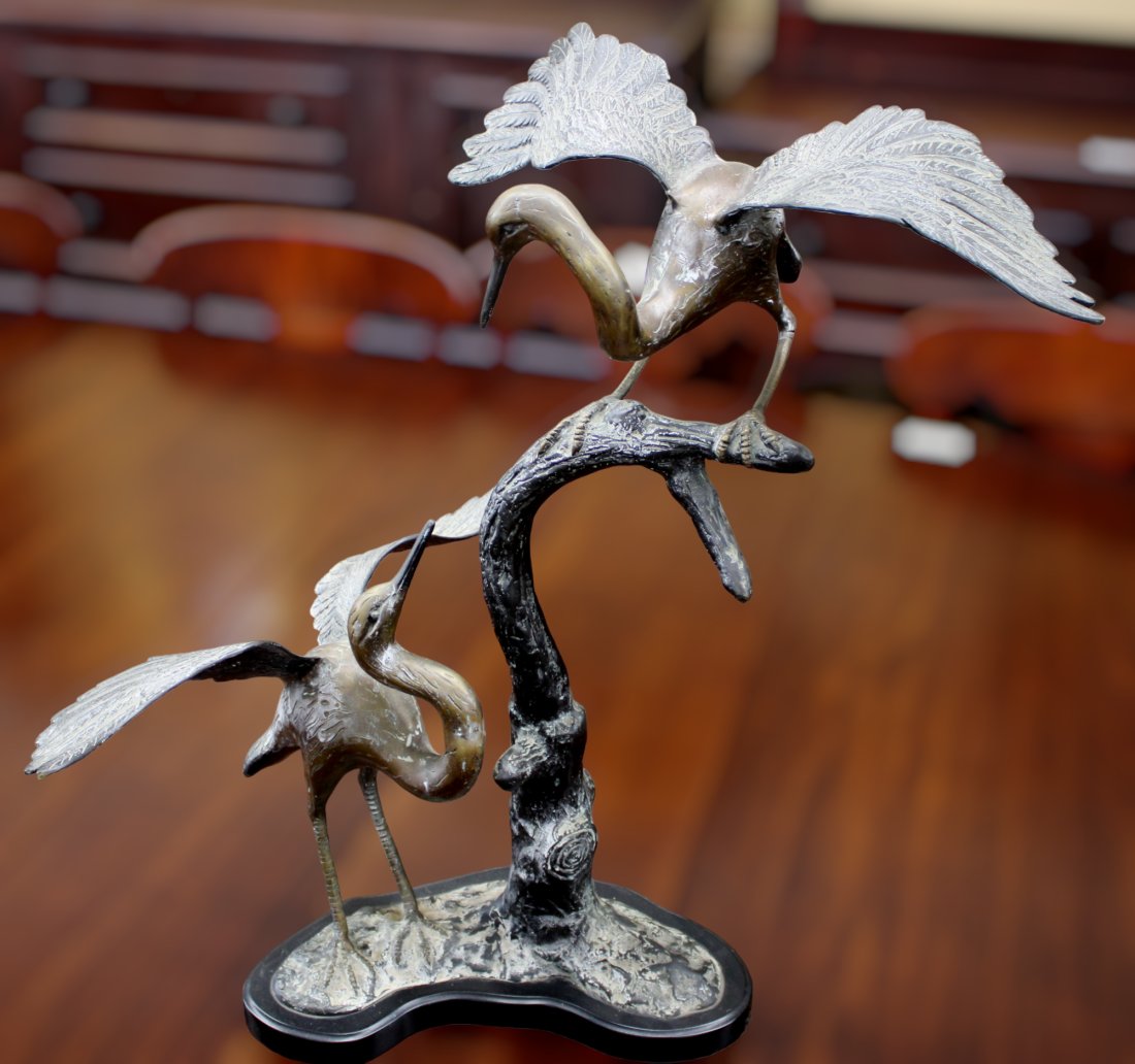 Bronze of 2 cranes on a tree limb, 38 in. T, 22 in. W, 14 in. D. (1 of 3)