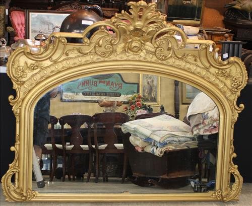 Gold gilded Victorian over the mantle mirror with original back, 48 x 60 (1 of 4)