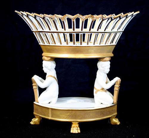 Old Paris style centerpiece with 2 figures holding bowl (1 of 6)