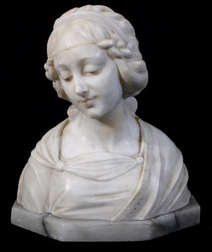 Marble bust of lady signed, 10 in. T, 9 in. W. (1 of 3)