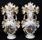 Pair of Old Paris vases with courting scene, 17.5 in. T.