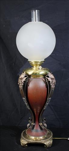 Large antique brass lamp with chimney (1 of 6)