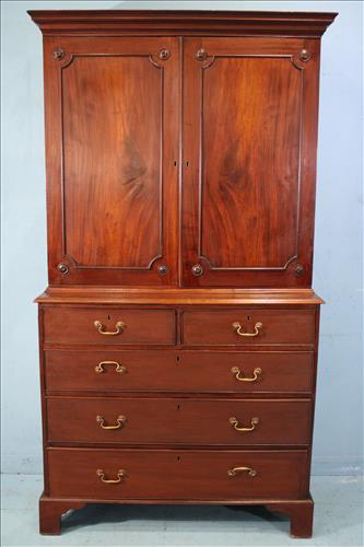 Early mahogany linen press with 5 drawers, 2 blind doors (1 of 5)