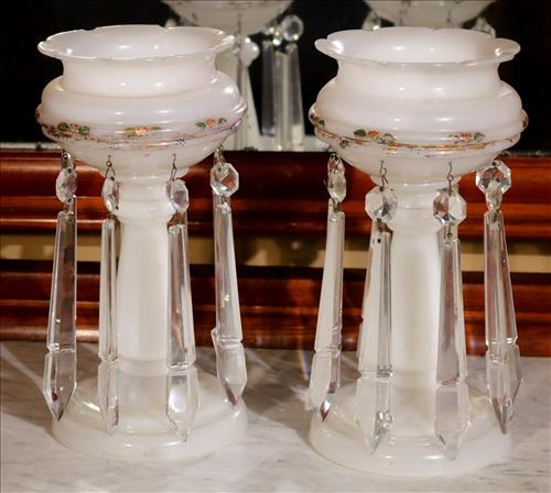 Pair of white mantle lusters with gold enamel paint (1 of 3)