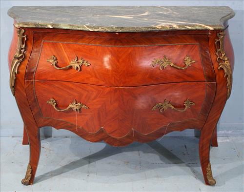 French bombe 2 drawer chest with green marble top (1 of 5)