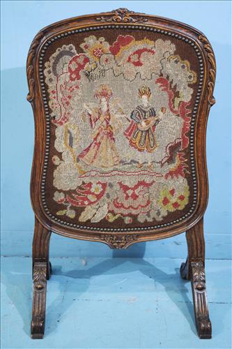 French oak needlepoint fire screen, 36 in. T, 21 in. W. (1 of 3)