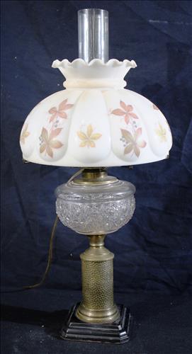 Early oil lamp with brass and glass, 21 in. T, 10 in. Dia. (1 of 3)