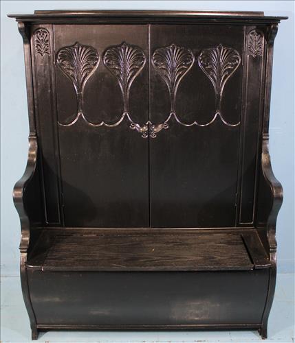 Oak bench with coat rack and under seat storage (1 of 5)