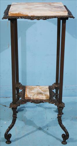 Brass alabaster plant stand, 31 in. T, 14 in. Sq. (1 of 3)