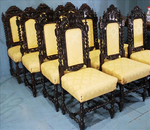 12 Jacobean revival chairs, 6 with lions, 6 with dragons (1 of 9)