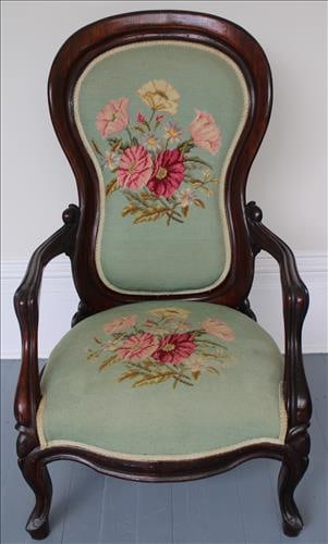 Rosewood laminated Belter arm parlor chair, green (1 of 5)