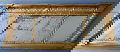 Mahogany Empire 3 section mirror with original glass: Mahogany Empire 3 section mirror with original glass, 24 in. T, 58 in. W, 5 in. D.