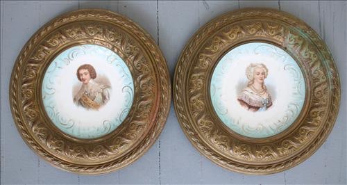 Pair of hand painted portrait plates with crown mark (1 of 4)