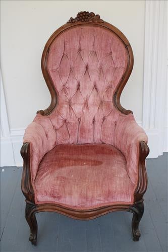 Walnut Victorian arm parlor chair with grapes on crown (1 of 4)