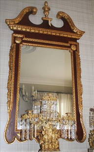 Mahogany Federal wall mirror with gold leaf, 56 x 28: Mahogany Federal wall mirror with gold leaf, 56 x 28