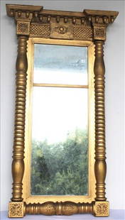 Period Federal trumeau mirror with carved acorns on crown: Period Federal gold gilded trumeau mirror with carved acorns on crown, 42 x 24