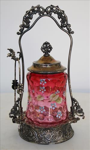 Victorian pickle caster with cranberry insert (1 of 3)