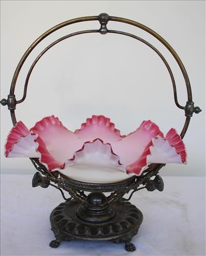 Large Silver-plated Victorian brides basket with fluted bowl (1 of 3)