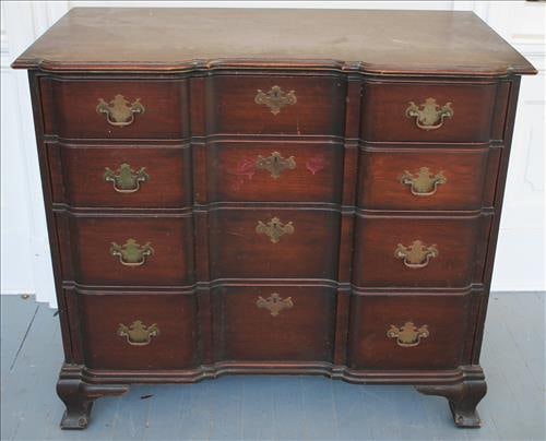 Solid mahogany 4 drawer drop front chest, ca. 1940 (1 of 2)